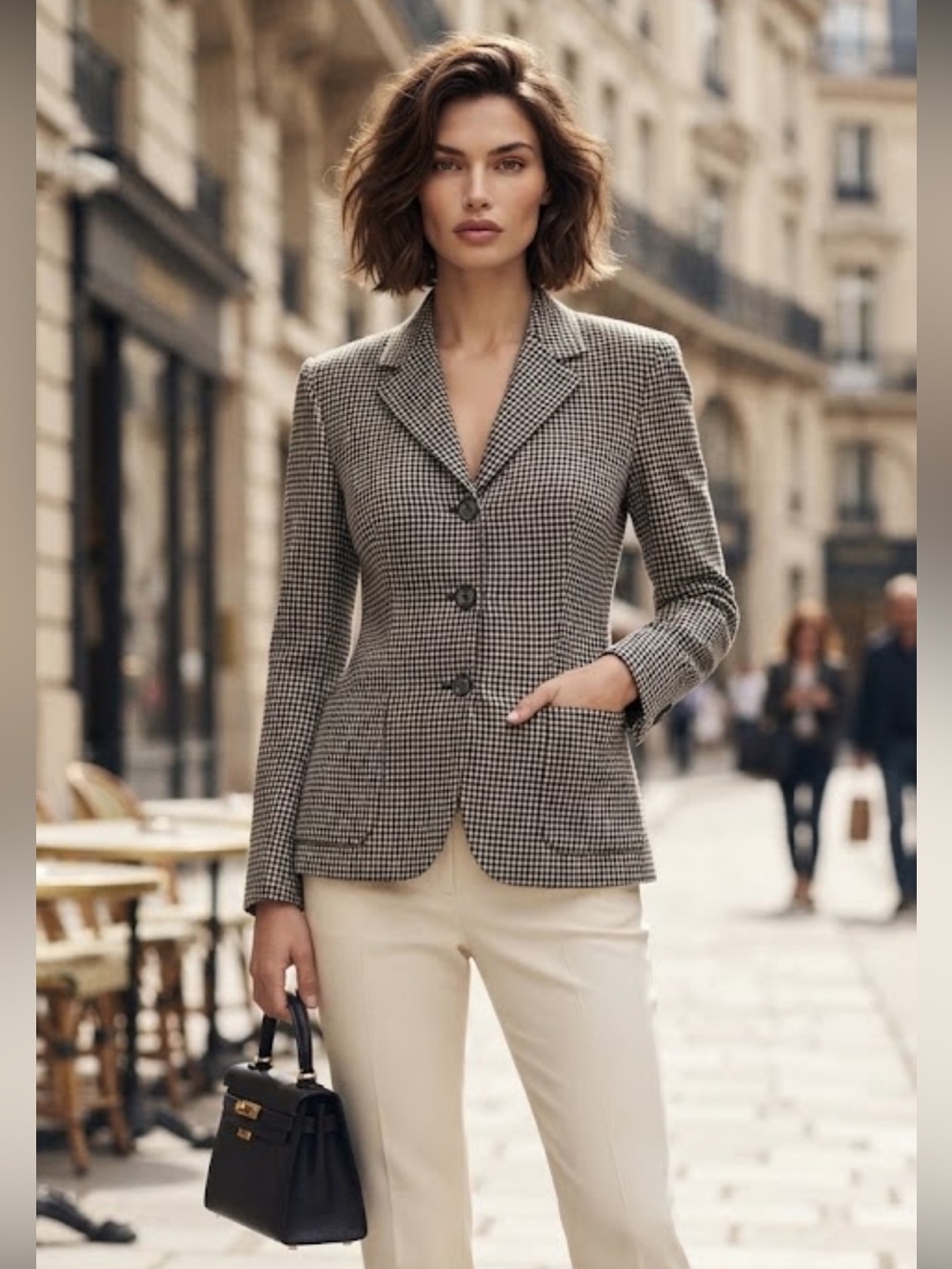 NWT Lauren Ralph Lauren Black Cream Wool Houndstooth Blazer Jacket